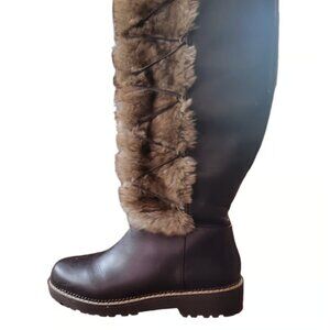 Tall Lands End Women's Boots with Fur Dark Brown NWOT Never Worn Size 8
